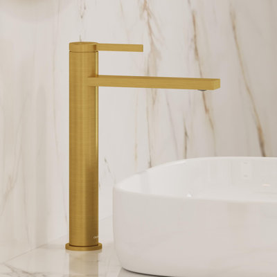  Tinian 12" H Vessel Sink Faucet with Pop-Up Drain, Single-Hole Single-Handle Modern Bathroom Faucet in Brushed Gold