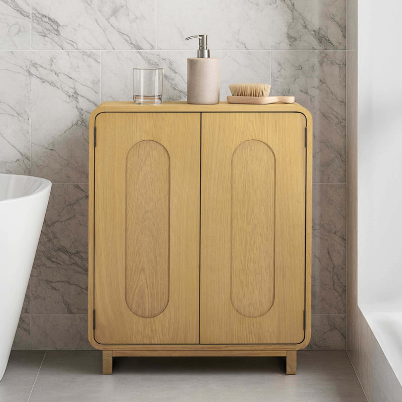 Modern Solid Wood Accent Storage Cabinet with Adjustable Shelf and Recessed Channel Doors, Natural