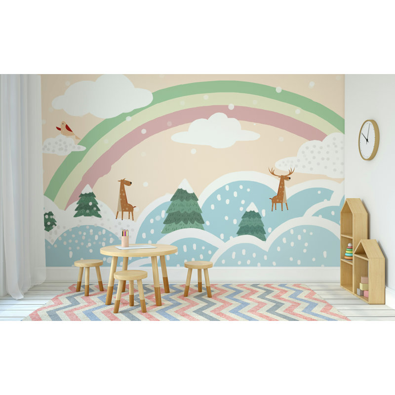 Papier peint pastel Rainy Snowy Forest, L 50 po x L 75 po