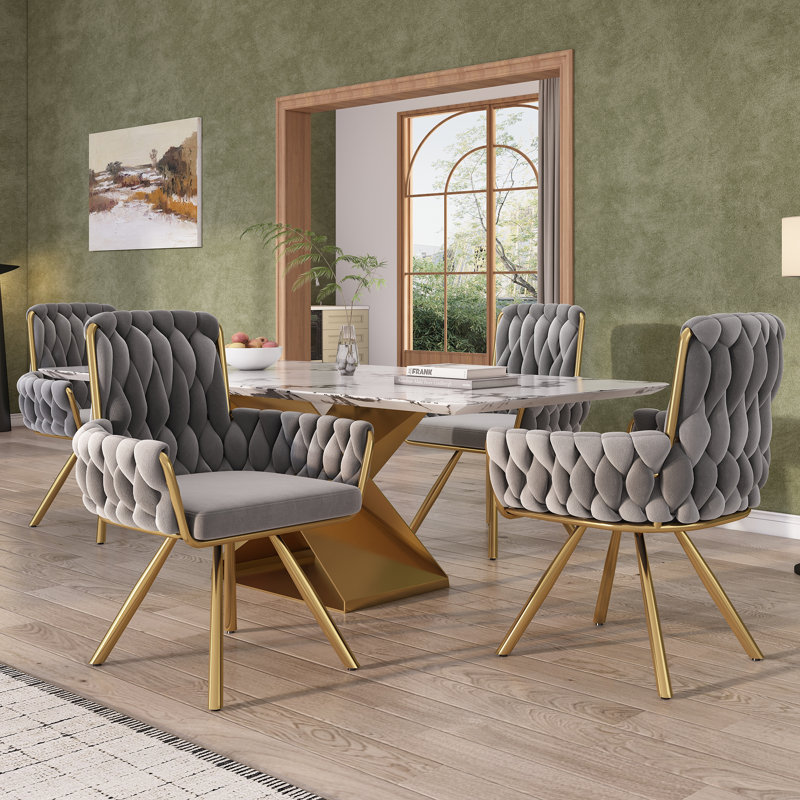 Avakate 46cm H Velvet Upholstered Metal Armchair, Grey, 4