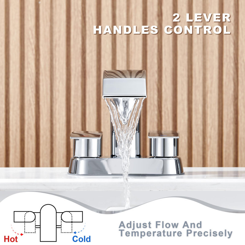 4 in. Centerset Double Handle Waterfall Spout Bathroom Sink Faucet with Pop-up Drain (2 Pack), Chrome