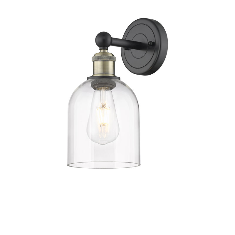 Applique murale 1 lumière 6 "Edison Allysson, Laiton antique noir, Transparent