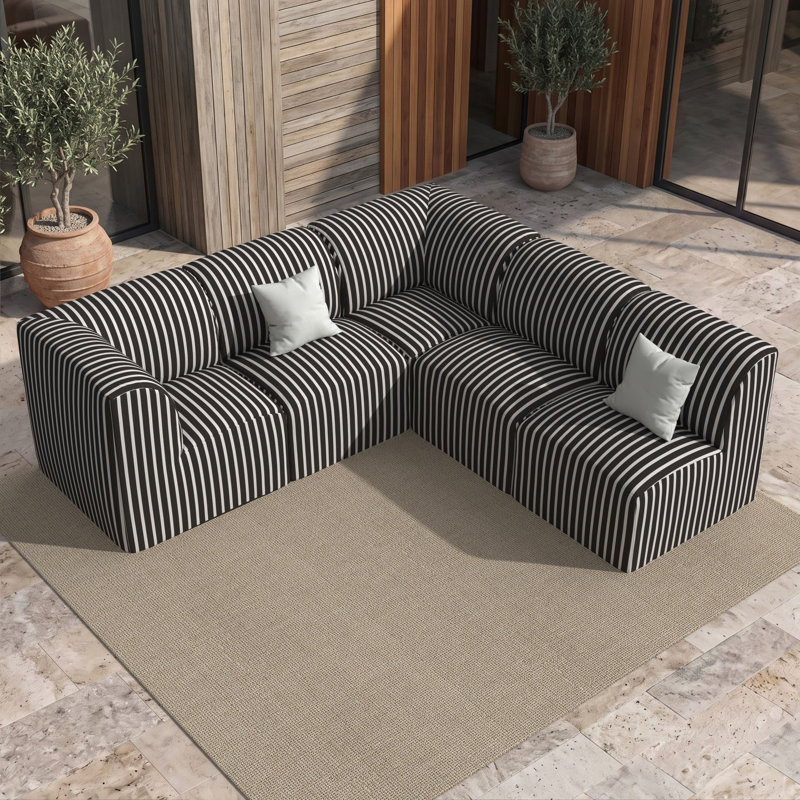 Eliana 5-Piece Modular Upholstered Patio Sectional Set with Sunbrella Cushions, Sunbrella Shore Classic