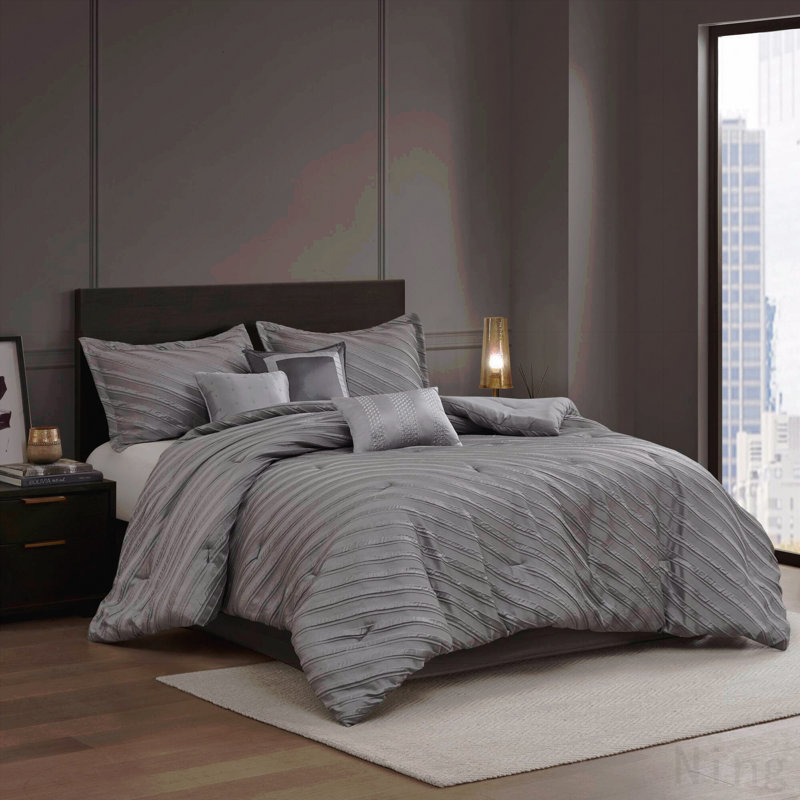 7 PCS Queen Comforter Set Grey, Gray