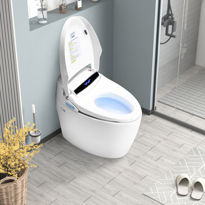Toilette intelligente avec bidet chauffant - modes de chasse multiples, affichage à DEL, chasse d'eau au capteur d'eau chaude en céramique blanche, désodorisation automatique,