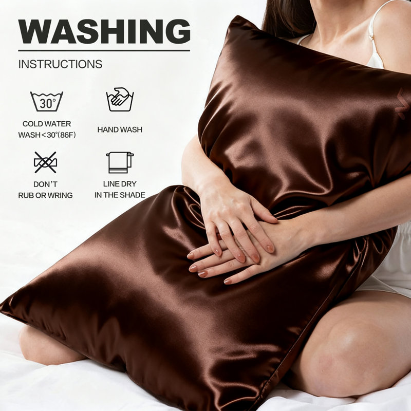 100% Mulberry Silk Pillowcase Grade 6A 22mm Natural Silk 20"x36" Brown, Rectangle 20"H x 36"W, Brown