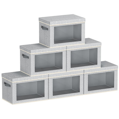 Grands bacs de rangement avec couvercles - cubes de rangement en tissu avec fenêtre, bacs pliables pour les vêtements, grands paniers pour chambre à coucher, dortoir, bureau, paquet de 6