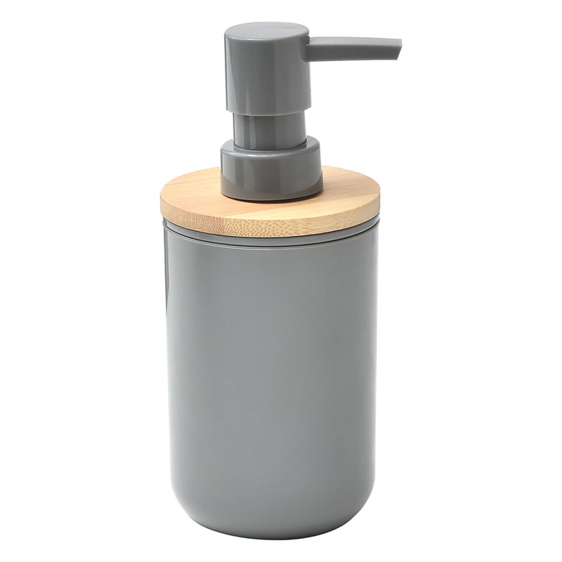 Gray and Bamboo Soap and Lotion Dispenser with Natural Top