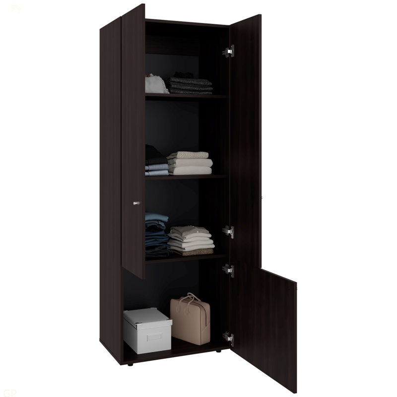 Système de garde-robe à 3 portes avec tringle pour vêtements et tablettes intérieures Home, Chêne brun