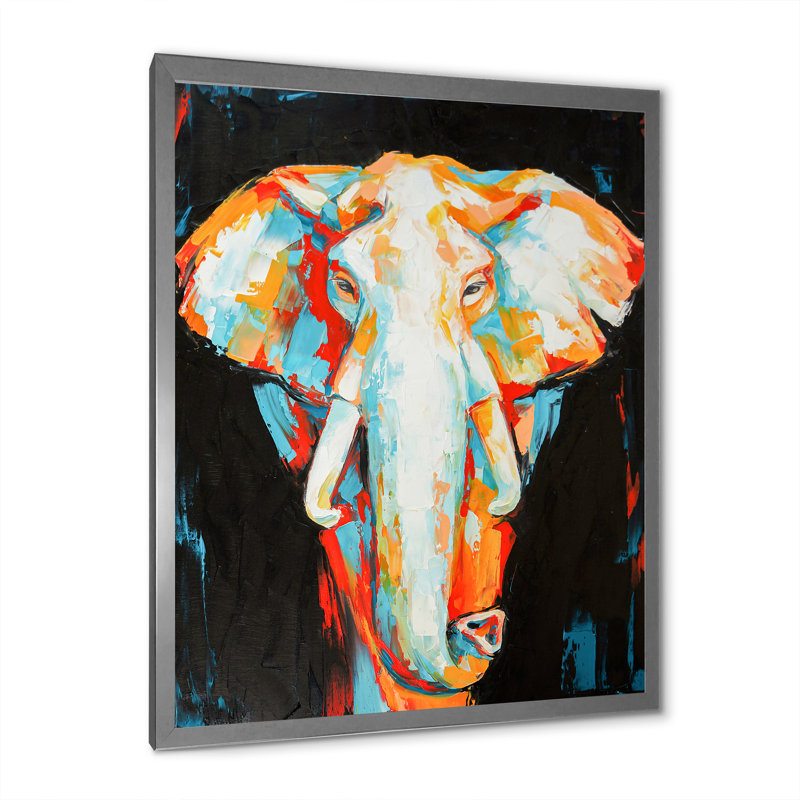 Peinture, dessin d'éléphant - art mural moderne sur toile, H 12 po x l 8 po x P 1 po, Toile avec cadre photo argenté