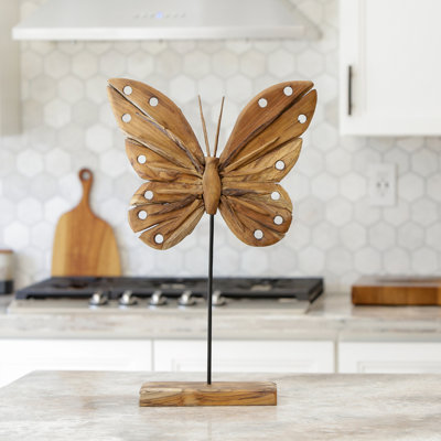 Eroded Teak Butterfly on Stand - 24"