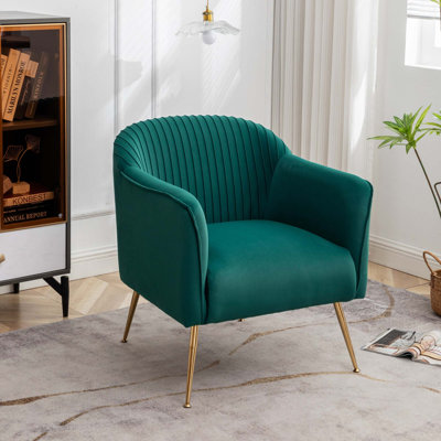 Fauteuil de chambre moderne en velours avec pieds en métal et structure en bois