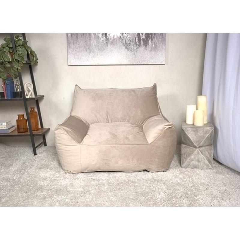 Velveteen Bean Bag Chair With Armrests, Taupe Velvet, 30.11" H x 42.11" W x 40.11" D