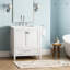 Meuble-lavabo de 30 po avec lavabo, armoire en bois massif blanc et marbre. Flair élégant, mécanisme de fermeture en douceur. Meuble-lavabo 24V03-30Wh entièrement assemblé, comptoir en marbre. Style contemporain, fermeture.