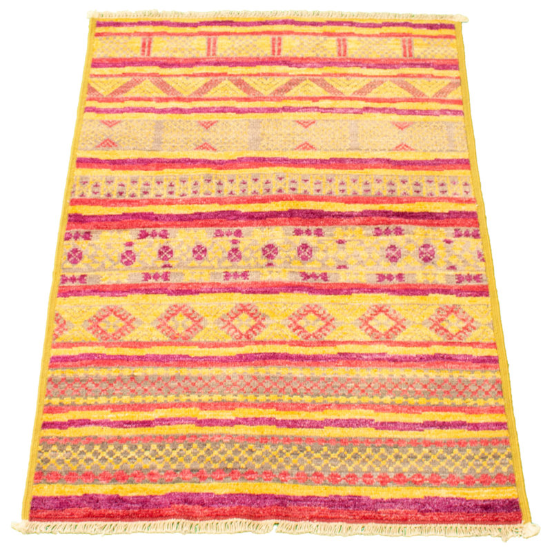 Tapis marocain doré en laine noué à la main de conception unique 4 pi x 6 pi New Age