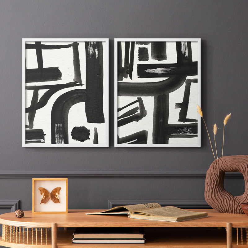 «Inkwell Intersect I-Premium», reproduction encadrée prête à accrocher - aucun clou requis - aucun clou requis, Blanc