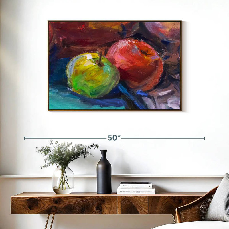 Nature morte aux pommes, 37 po x 25 po, Cadre flottant doré