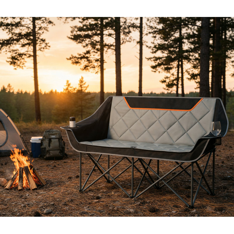 Extra-Large, Fully Padded, Four-Fold Double Camping Sofa, 650 Lb Load Capacity, High Backrest, Tear-Resistant, With Cup Holder And Portable Bag, Suitable For Outdoor Lawn Events.