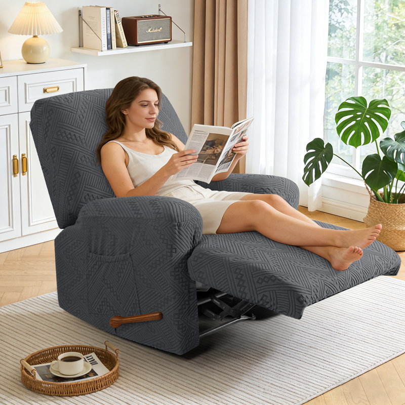Harriet Recliner Chair Covers 3 Pieces Box Cushion Sofa Slipcovers Stretch Polyester Armchair Couch Cover with Pockets