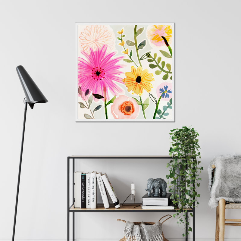 Floral Pop I by Victoria Borges - Painting on Canvas, 80cm H x 80cm W, White Framed Paper Print