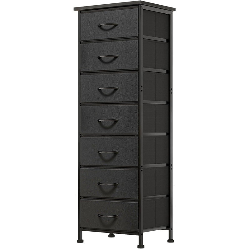 Black Tall Dresser For Bedroom, Storage Dresser Organizer With 7 Fabric Drawers, Nightstand Furniture In Closet, Entryway, Hallway,Black