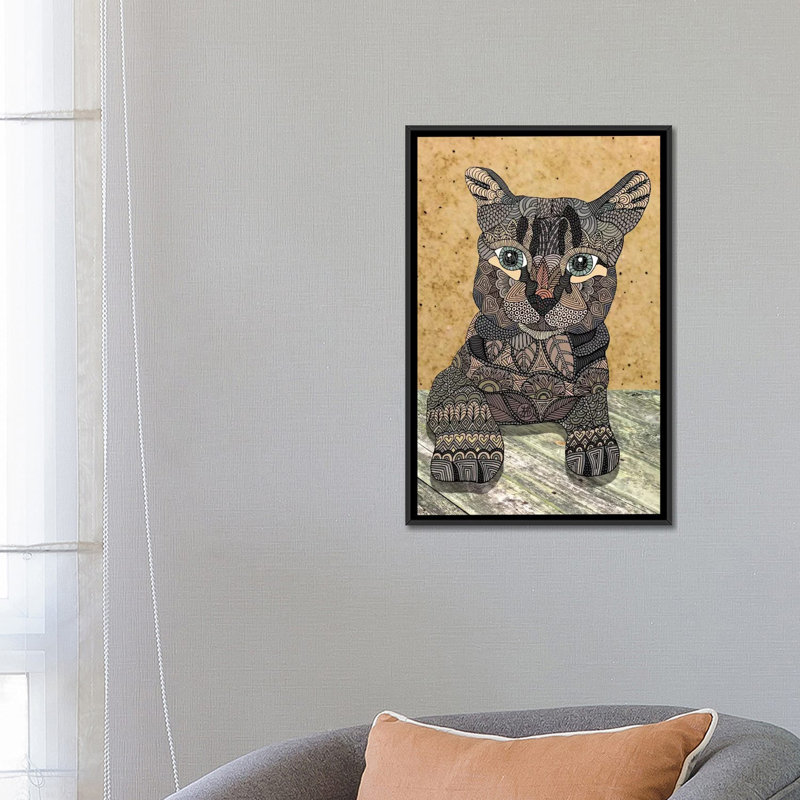« cat », impression sur toile tendue, H 26 po x l 18 po x P 1,5 po, Toile avec cadre noir, Pas de tapis