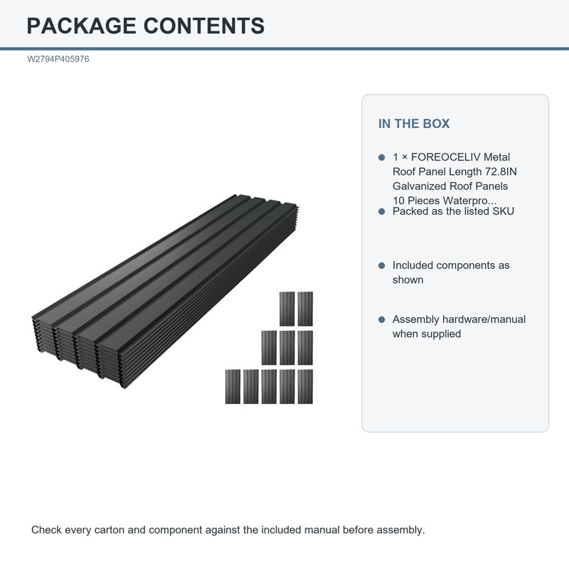 Metal Roof Panel Length 72.8IN Galvanized Roof Panels 10 Pieces Waterproof Heavy Duty Metal Roof Panels for Outdoor House Storage Stables, shed accessory