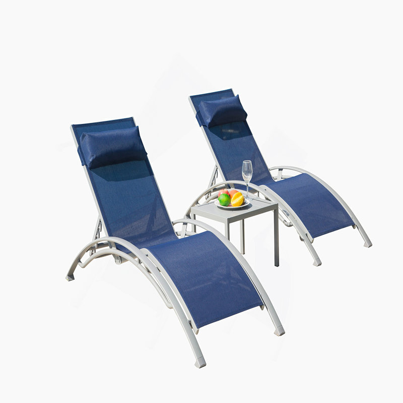 Ensemble de 3 chaises longues d'extérieur en aluminium avec table d'appoint en métal
