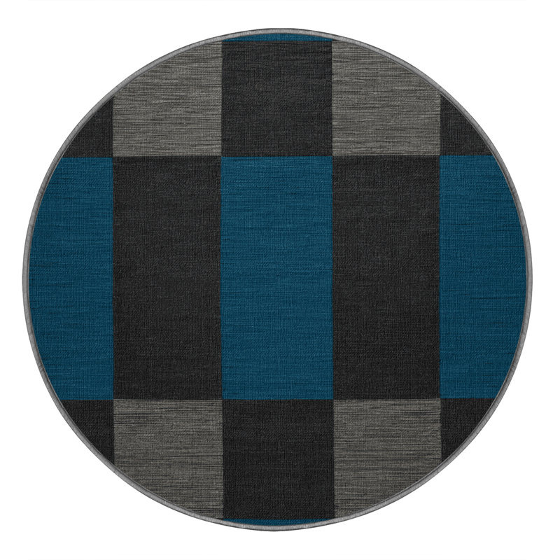 Machine Washable Checkered Gray Area Rug, Round 5'