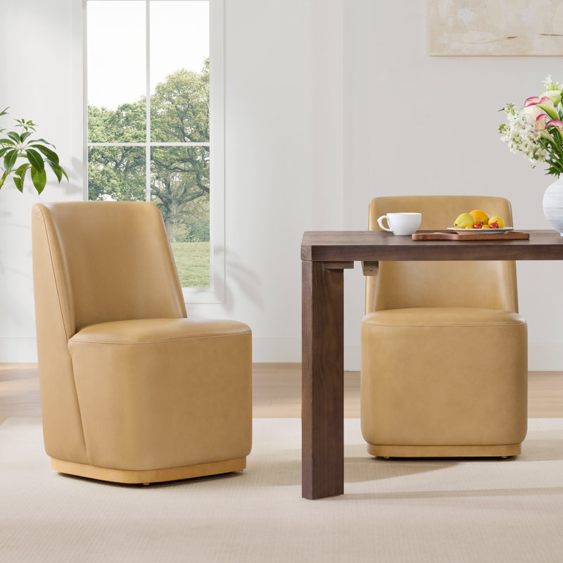 Chaises de salle à manger rembourrées Geelt, Cuir véritable sable brun