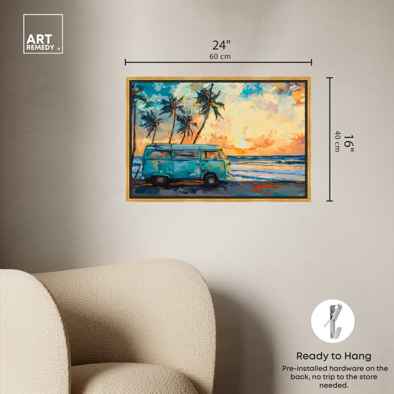Colorful Coastal Canvas Print with Gold Frame, 31.5" x 21.5"