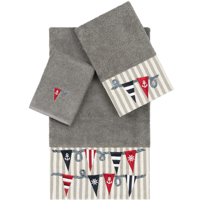 ETHAN 100% Turkish Cotton Ethan Embellished Towel Set, Dark Gray, 3 Piece Towel Set