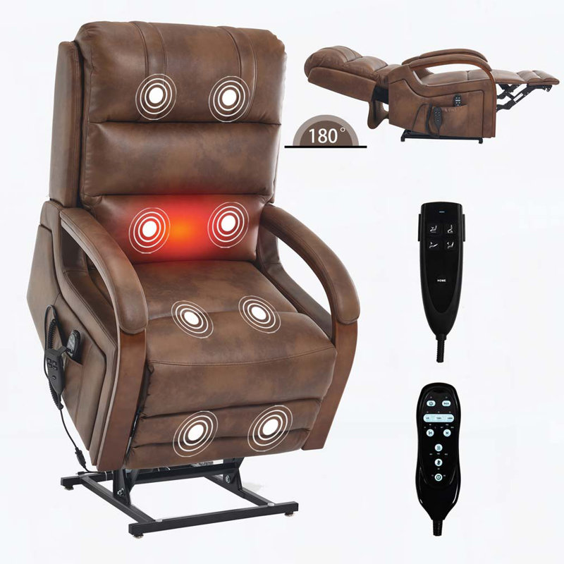 Power Lift Recliner Chair with Solid Wood Armrests, Heat Massage and Heavy Duty Motion Mechanism, Brown