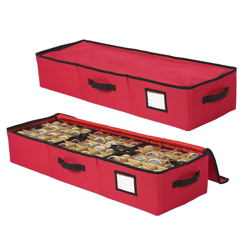 Underbed Ornament Storage Box Zippered Closure,Stores Up To 96 Of The 3-Inch Standard Christmas Ornaments, Storage Container With Dividers & Two Handles