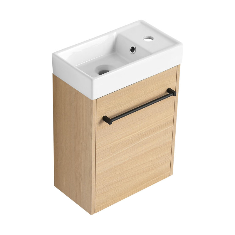 Meuble-lavabo mural 16 po avec lavabo, Chêne clair