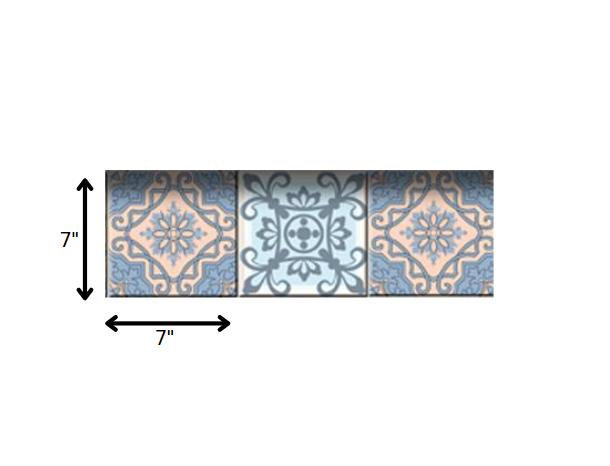 Carreaux amovibles en vinyle noir et gris 8 po x 8 po, H 7 po x l 7 po x P 0,1 po, Bleu pastel / pêche