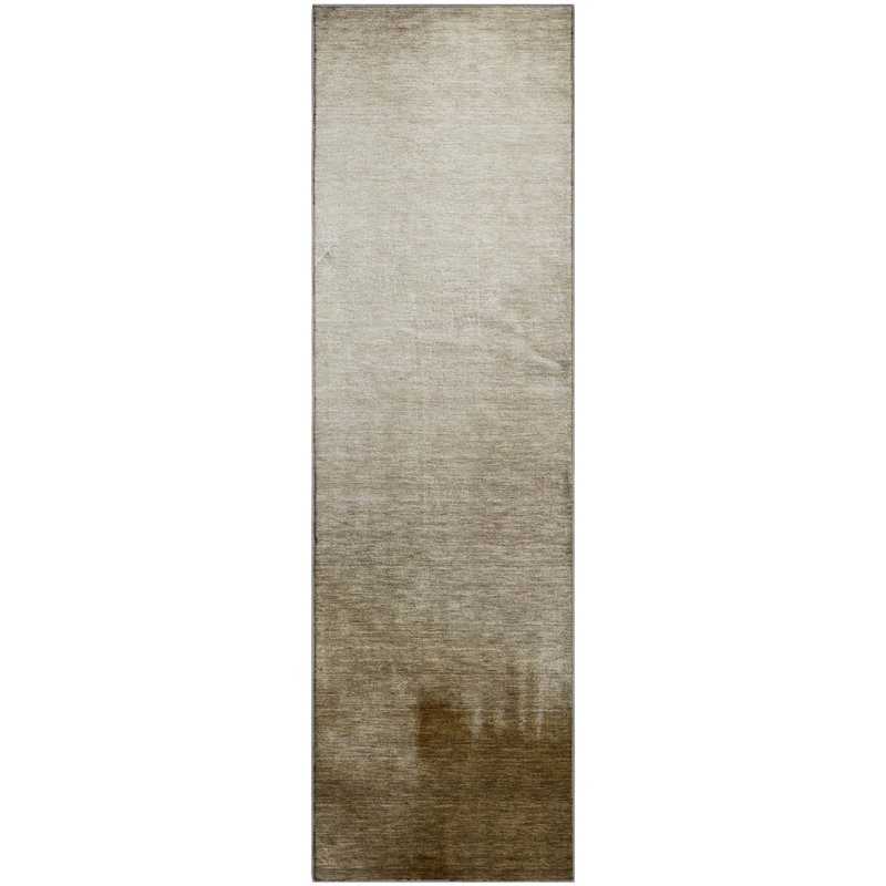 Premium Machine Washable Mayfield AMF2420 Ombre Rug, 2'3" x 7'6" Runner, Khaki