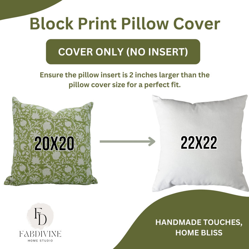 Housse de coussin Art Fab Fabine - Élégant accent de lin, Saat Samundar, Carrée, Motif floral vert, H 26 po x l 26 po