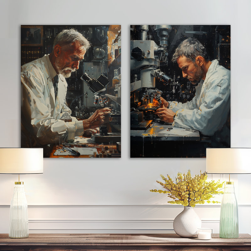 «White», noir et blanc, laboratoire scientifique microscopique - impression sur toile surdimensionnée 2 pièces