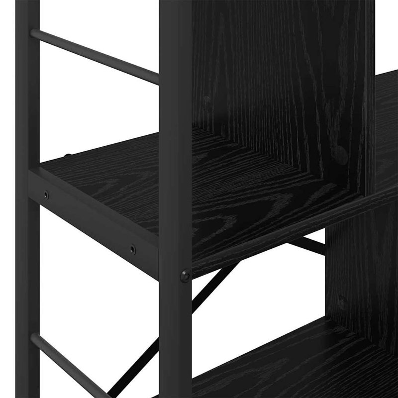 75 cm W Steel Etagere Bookcase, (3 Shelves) 91cm. H x 75cm. W x 30cm. D, Black Oak