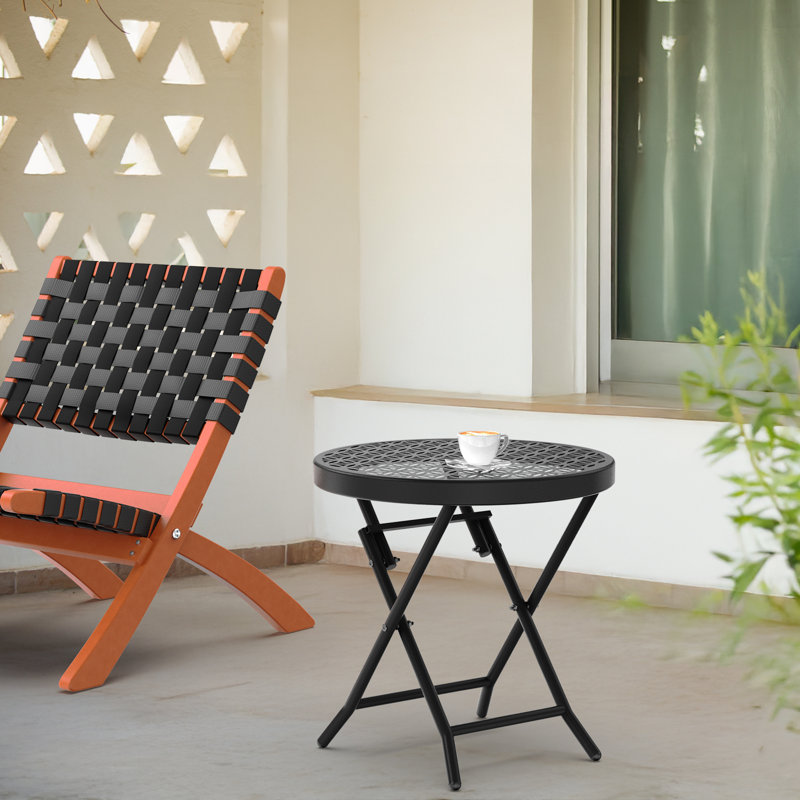 Round Steel Outdoor Side Table , 17.71 " W 17.71 " D, Black