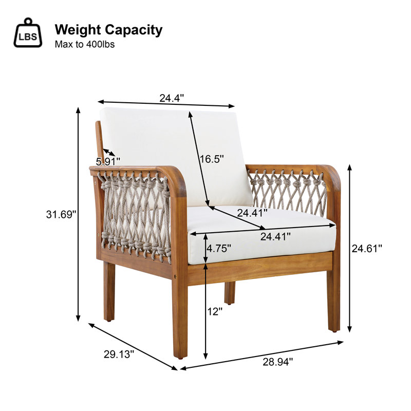 NFusion Bentham Outdoor Acacia Wood Lounge Chair With Handwoven Rope ...