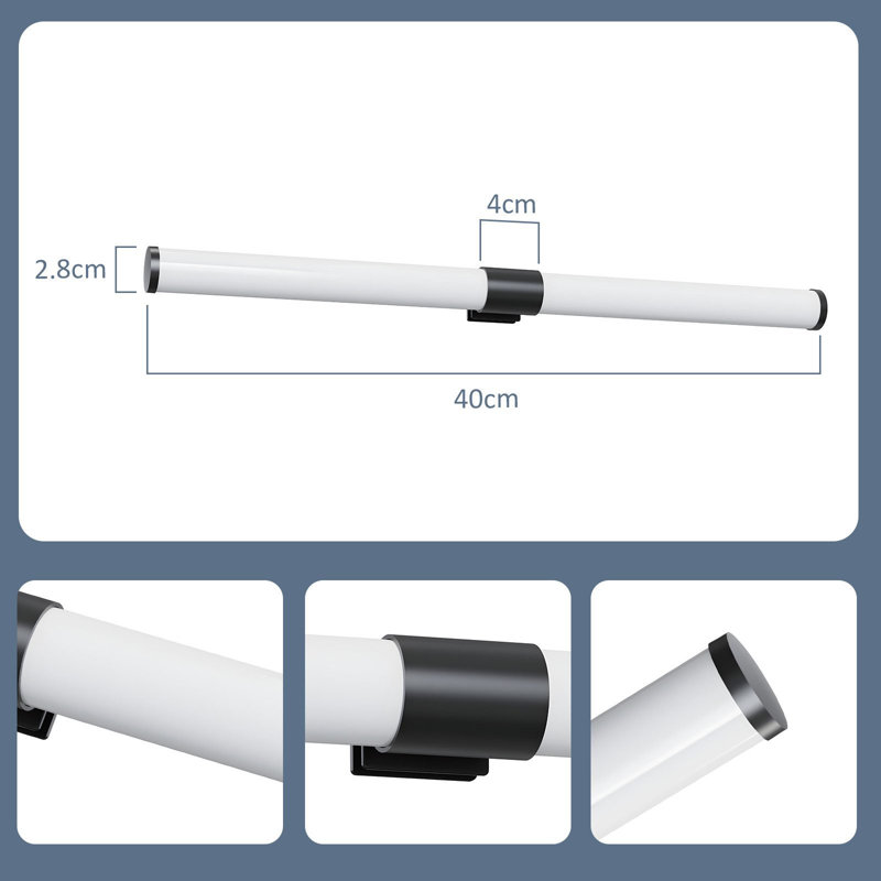 LED mirror light bathroom clampable wall light 6W 4000K bathroom modern, 3.2cm H x 40cm W x 5.2cm D, Black