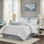 Édredon 100% coton pour grand lit, matelassage bleu dans une atmosphère romantique à motif de coquillage, comprend un édredon, une jupe de lit et 2 taies décoratives, coton blanc, conception douillette, rembourrage-124869612