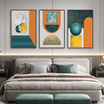 Luxueux aluminium encadré, ensemble de 3 reproductions d'art encadrées sur toile