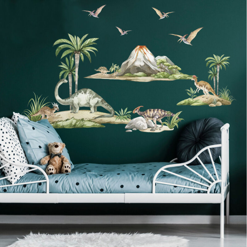 Watercolour Dinosaur Scene Wall Sticker