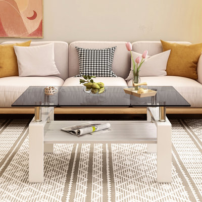 Modern Coffee Table In Gray, Tempered Glass & Construction, 39.2"x23.4"x17.7", 220lb Load Capacity Gray With Top And , 39.2"l X 23.4"w 17.7"h,