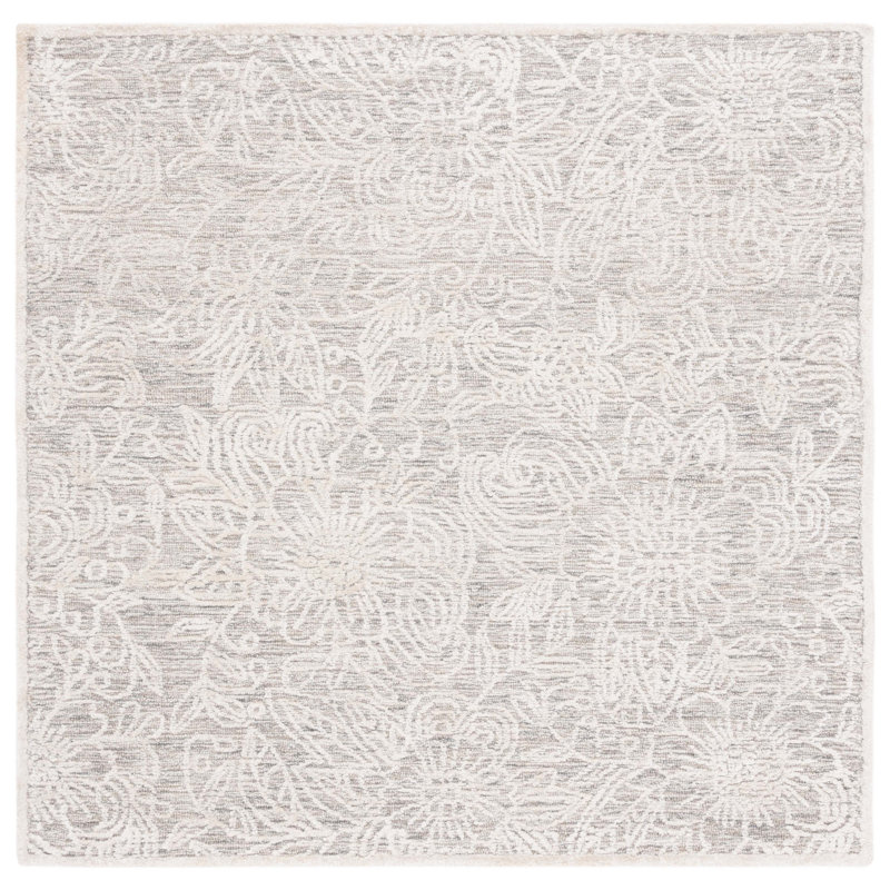 Bateh Hand Tufted Wool/Bamboo Silk/Cotton with Cotton Backing Floral Rug in Ivory/Gray, Square 6'