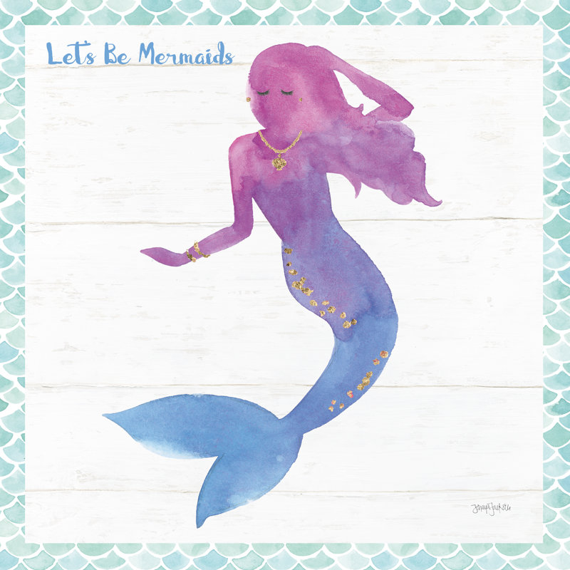 «Mermaid Friends III Lets Be», H 12 po x l 12 po, Non, Toile tendue