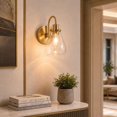 Modern 1-Light Copper Bell Wall Sconce Clear Glass Sconce Airy & Minimalist Vanity Light for Modern Apartments, Studios & Bedside